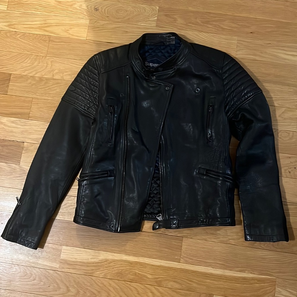 Superdry Endurance Super Circuit Racer Leather Jacket : Size L : Color Black